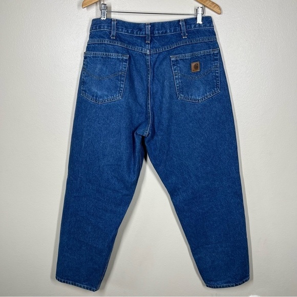 Carhartt Mens Straight Relaxed Fit Blue Denim Work Jeans 100% Cotton Size 36x30 - Picture 5 of 9